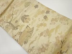 リサイクル　桜・秋草に古代人物模様織出し名古屋帯